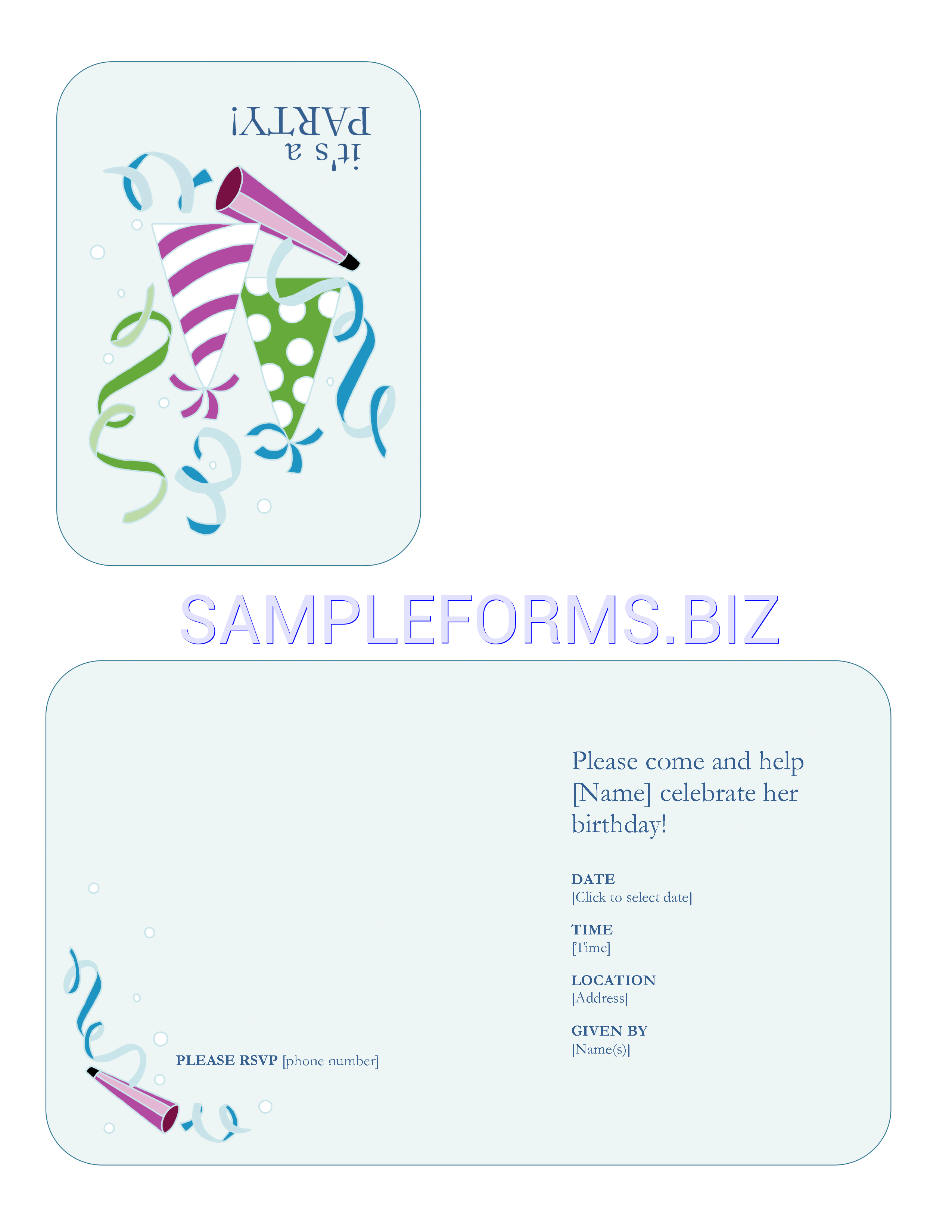 Preview free downloadable Birthday Invitation Template 3 in PDF (page 1)